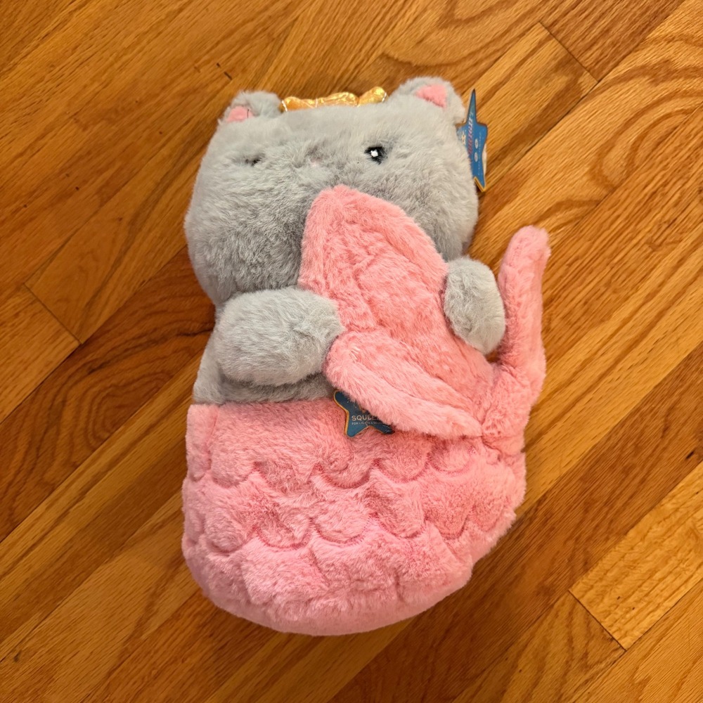 FAO Schwarz Glow Bright Mermaid Cat Plush Gray Pink Light Up Sound NWT